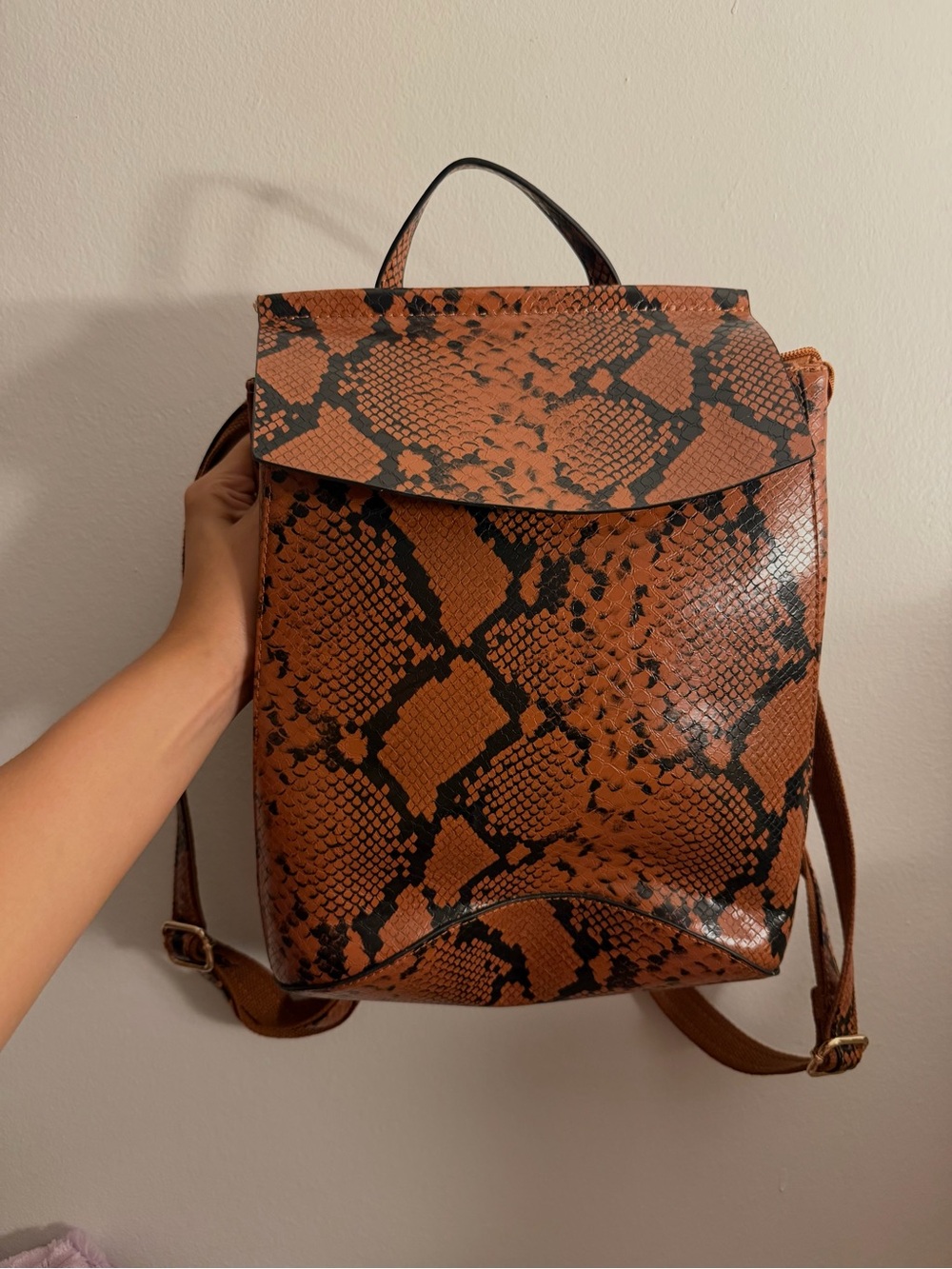 Women’s Brown Snake Print Backpack Purse Convertible Faux Leather Bag